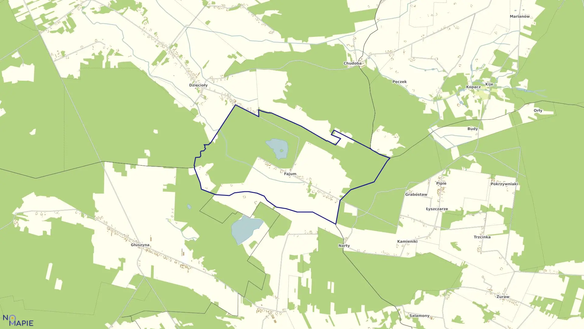 Mapa obrębu FAJUM w gminie Brzeziny