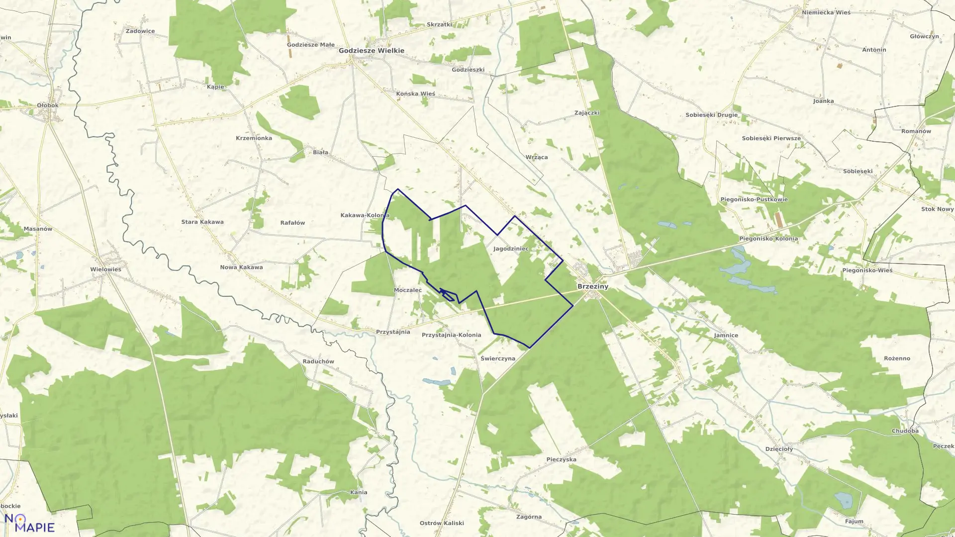 Mapa obrębu JAGODZINIEC w gminie Brzeziny
