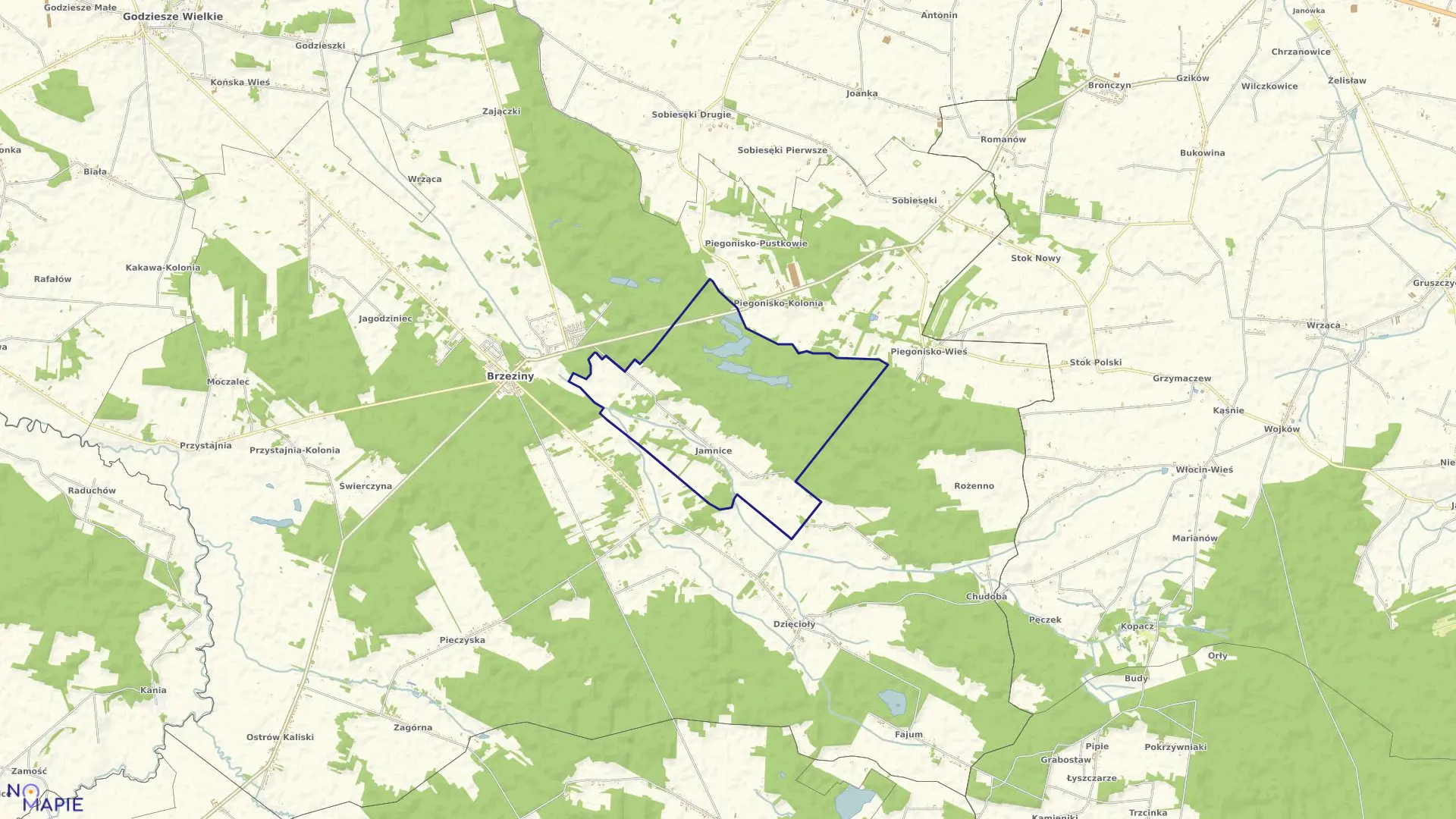 Mapa obrębu JAMNICE w gminie Brzeziny
