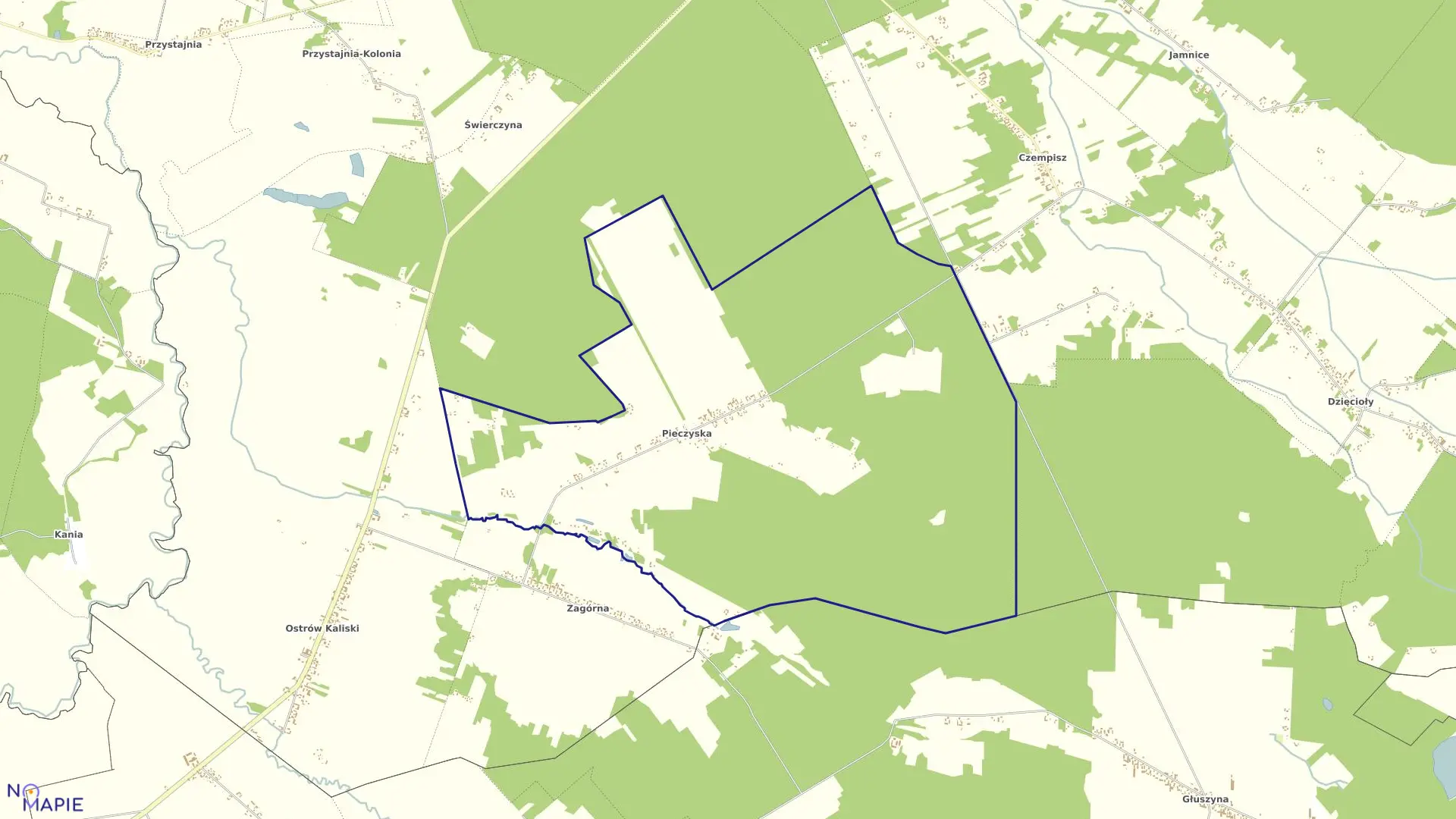 Mapa obrębu PIECZYSKA w gminie Brzeziny